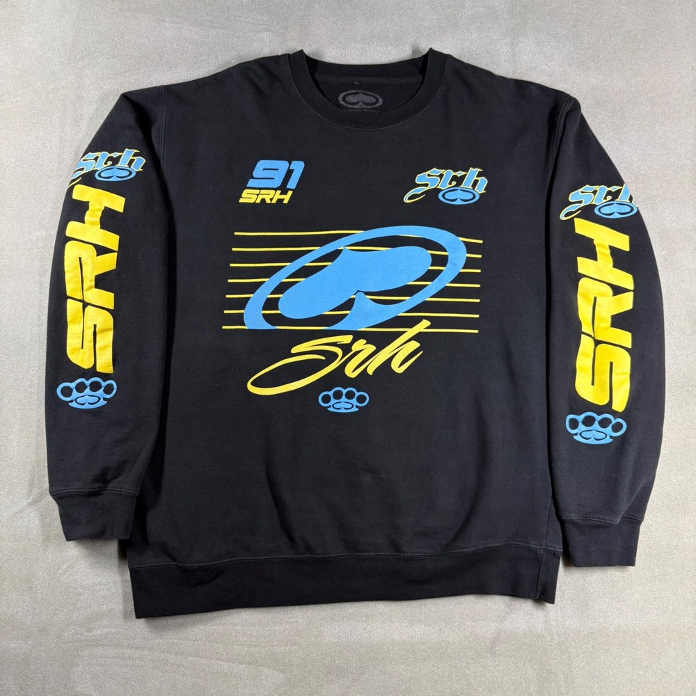 SRH Production Mens Black Graphic Crewneck Sweatshirt Spade Logo XL